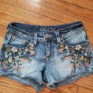 Embroidered Jean Shorts